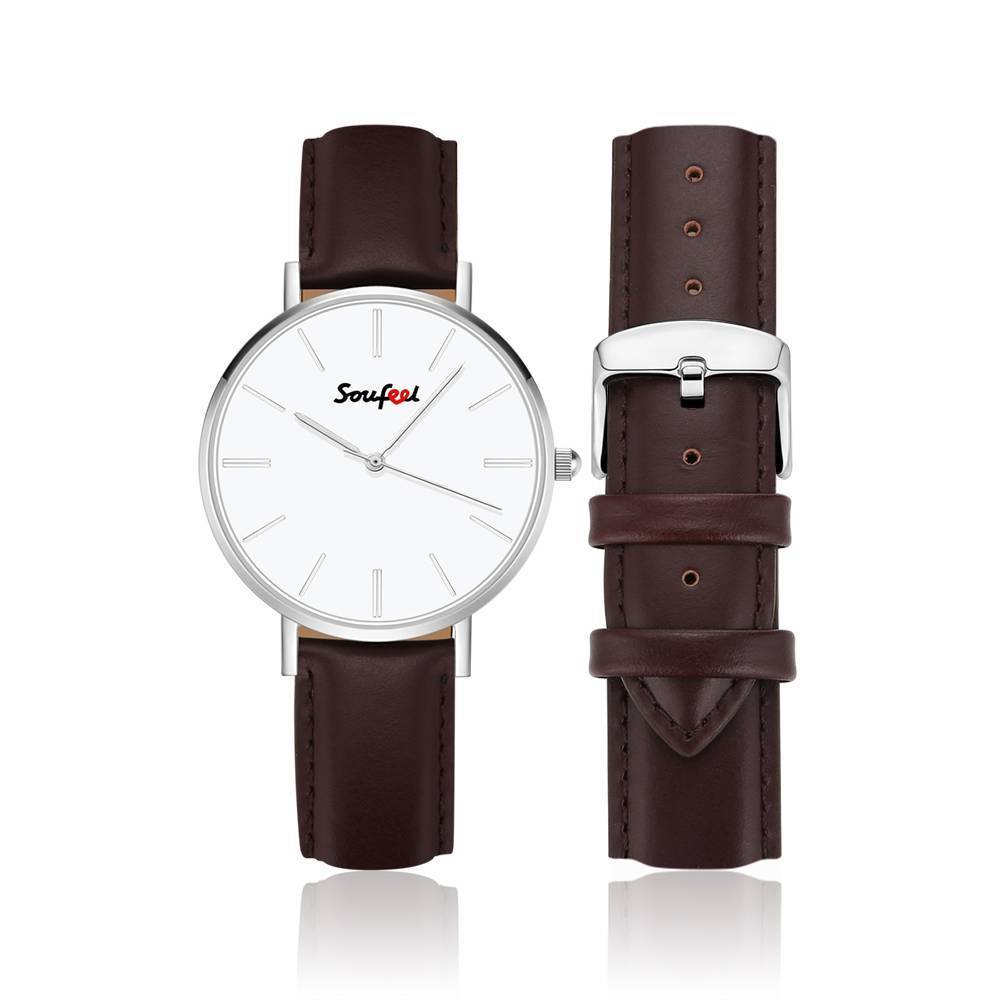 Unisex Classic Watch Brown Leather Strap 40mm - Image 3