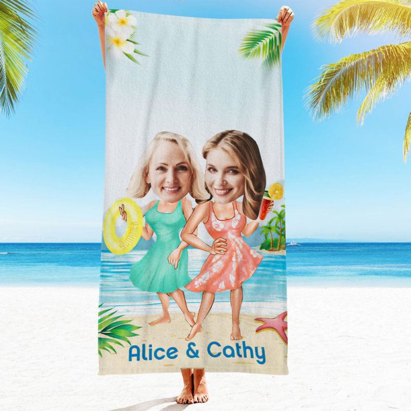 Custom Face Beach Towel Personalized Hawaii Style Beach Towel Funny Gift for Summer