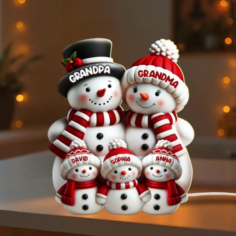Personalized 1 8 Kids Names Light Box Cute Snowman 2D Flat Printed Christmas Decor For Family Grandma Grandpa 2