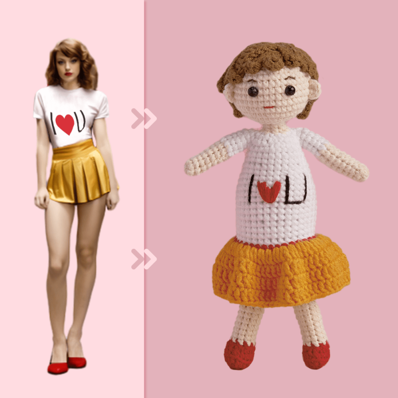 Full Body Customizable 1 Person Custom Crochet Doll Personalized Gifts Handwoven Mini Dolls – I Love U Girl