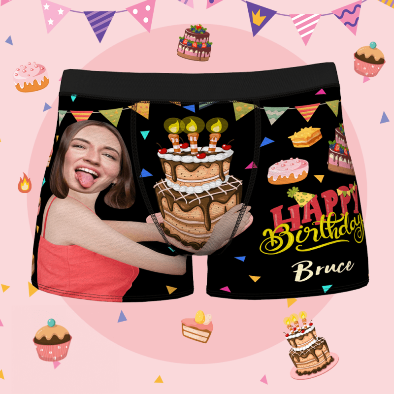 Custom Name Happy Birthday Men’s All-Over Print Boxer Briefs Perfect Gift for Your Husband Your Boy Friend
