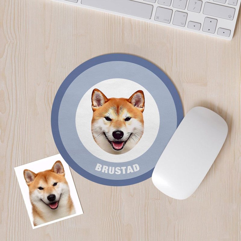 Custom Round Mouse Pad Personalized Pet Face with Name Gift for Pet Lover – Blue