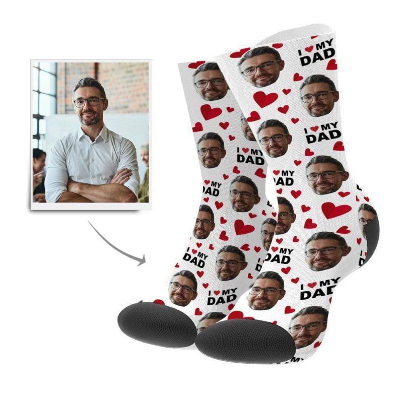 Father’s Day Socks Custom Photo Socks Love Dad  Love Heart Style Face Mash Socks