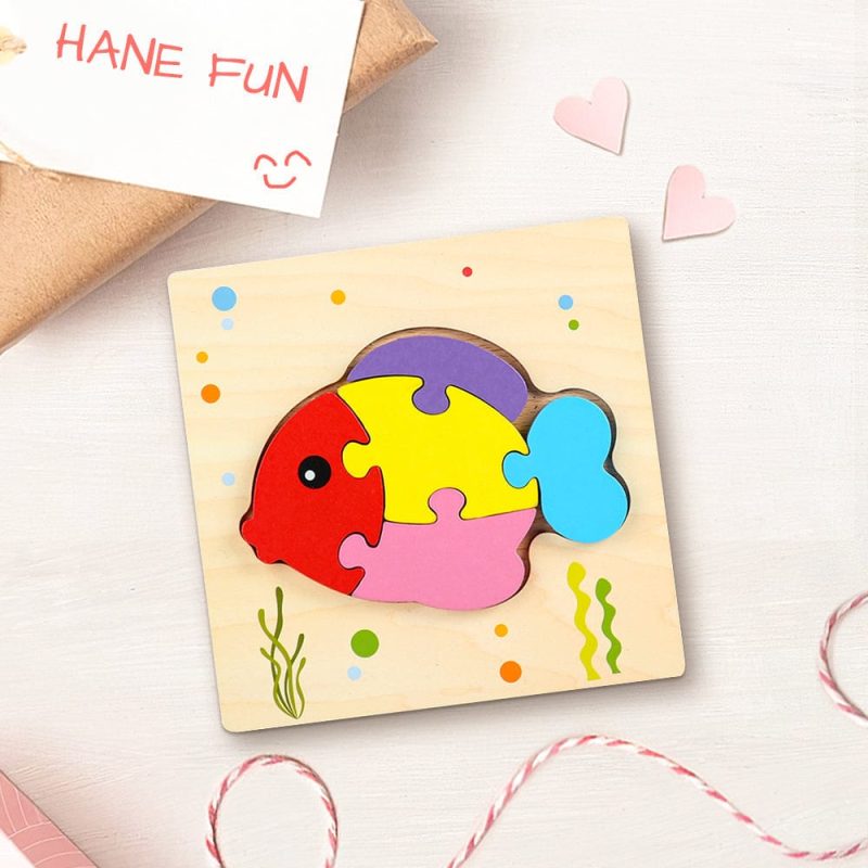 Wooden 3D Jigsaw Puzzle Fish Shape Puzzles Educational Learning Montessori Toys for Toddlers