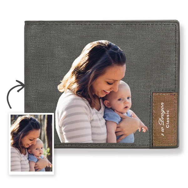 Men’s Bifold Short Custom Photo Wallet Grey Color Printing