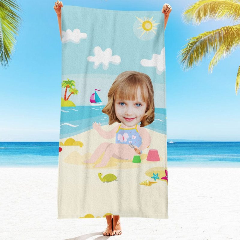 Custom Face Beach Towel Personalized Playful Girl Beach Towel Funny Gift for Summer