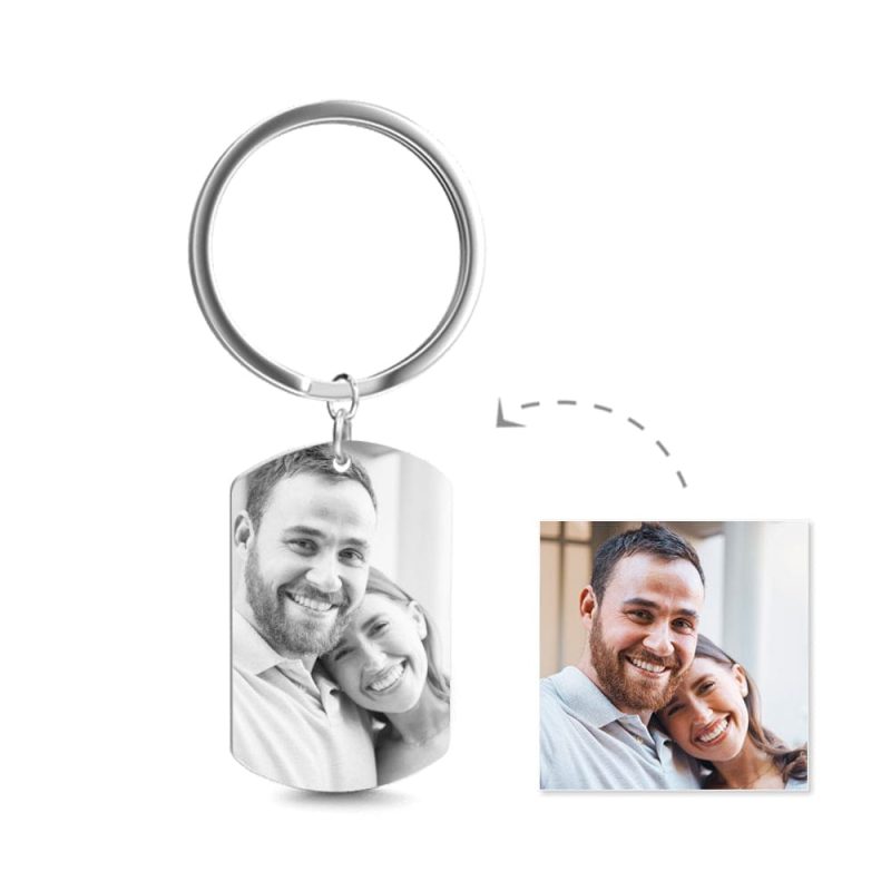 Photo Engraved Tag Key Chain Stainless Steel for Couple Photo Keychain