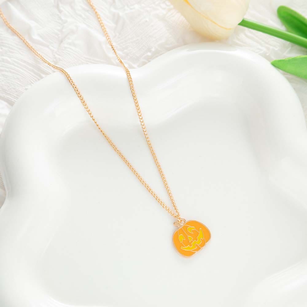 Halloween Necklace Pumpkin Pendant Necklace Cute Jewelry Halloween Gifts