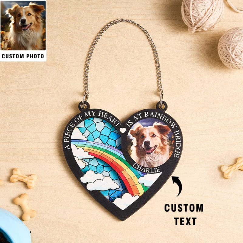 Custom Photo A Piece Of My Heart Personalized Window Hanging Suncatcher Ornament