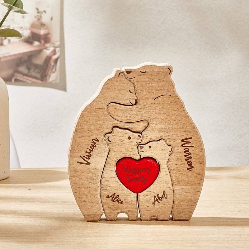 Custom Family Gifts Family Member Names Puzzle Wooden Hug Bears Puzzle