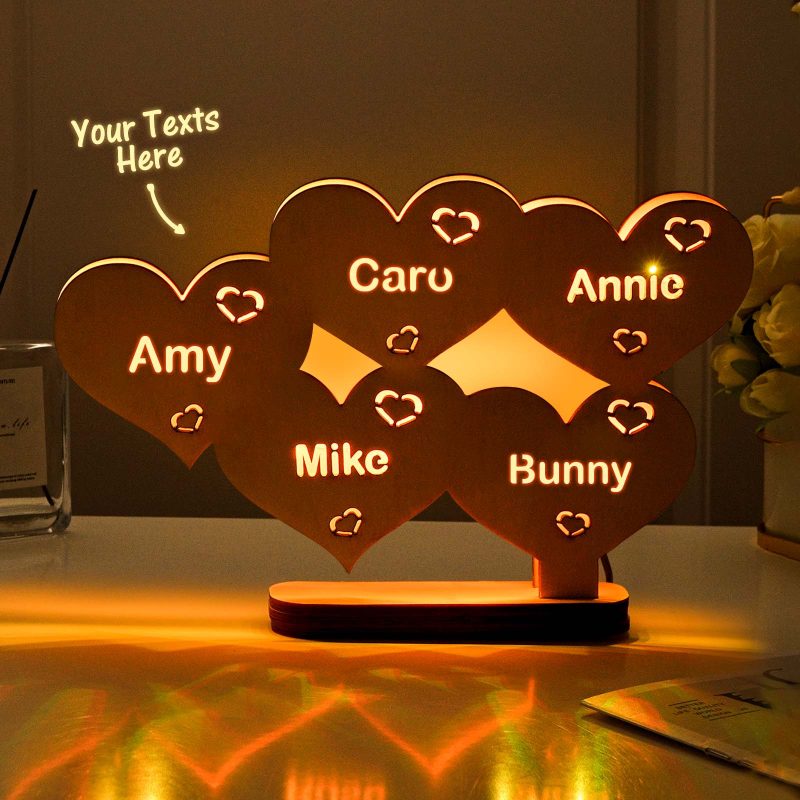 Custom Name Wooden Heart Lamp Home Decor House Warming Gifts