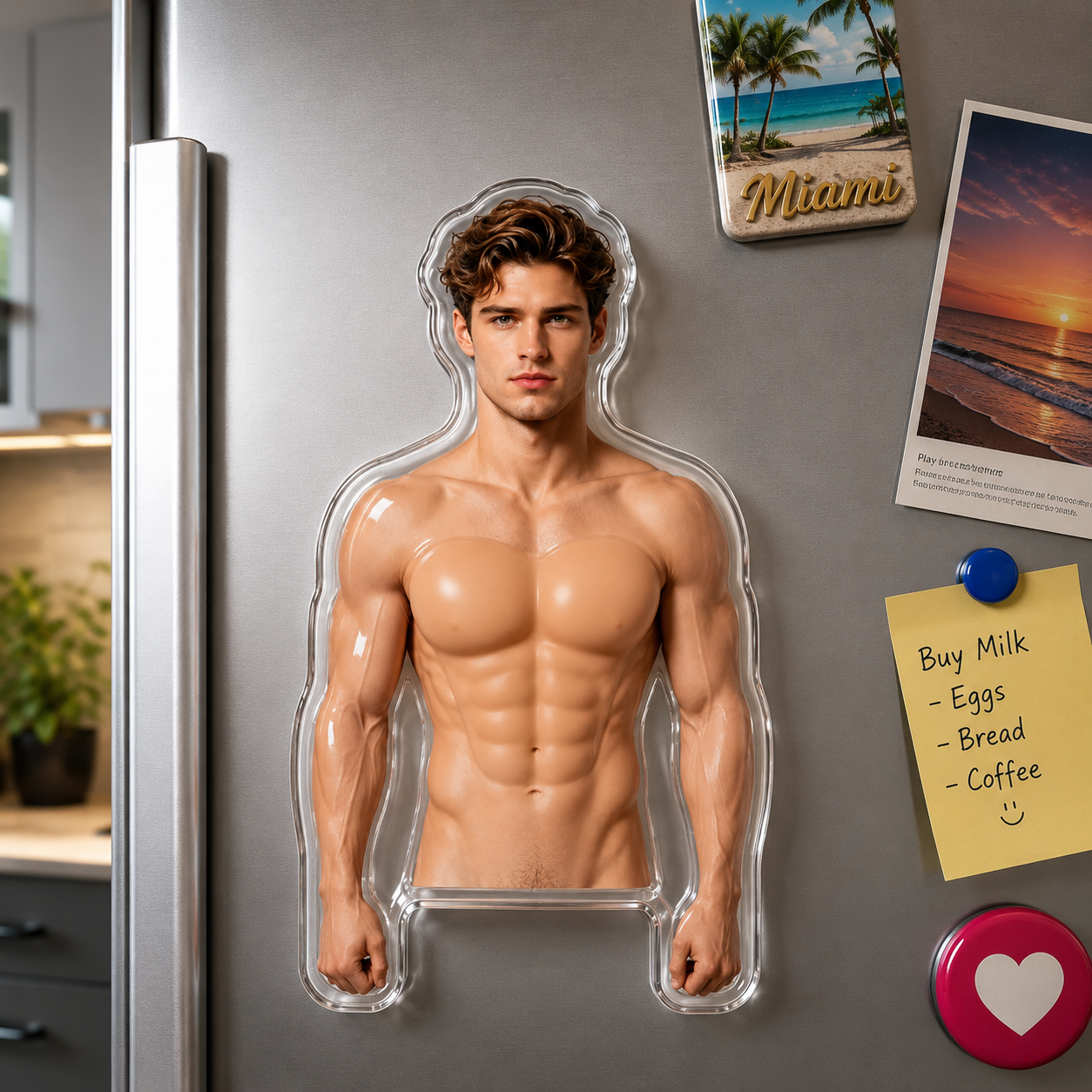 Naughty Gift For Him, Funny Anniversary Gift Upload Face - Personalized Fridge Magnet - Image 2