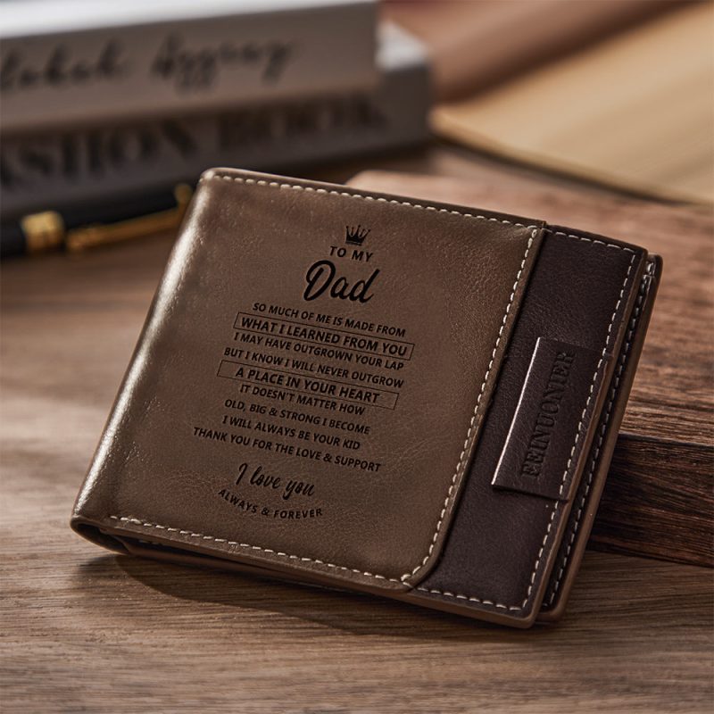 To My Dad – Men’s Bifold Wallet RFID Blocking Wallet Brown Father’s Day Gifts