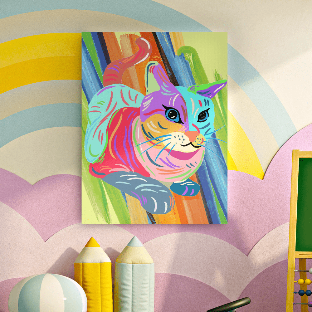 Psychadelic Wall Art Cat Colourful Trippy Drawings Canvas - Image 2