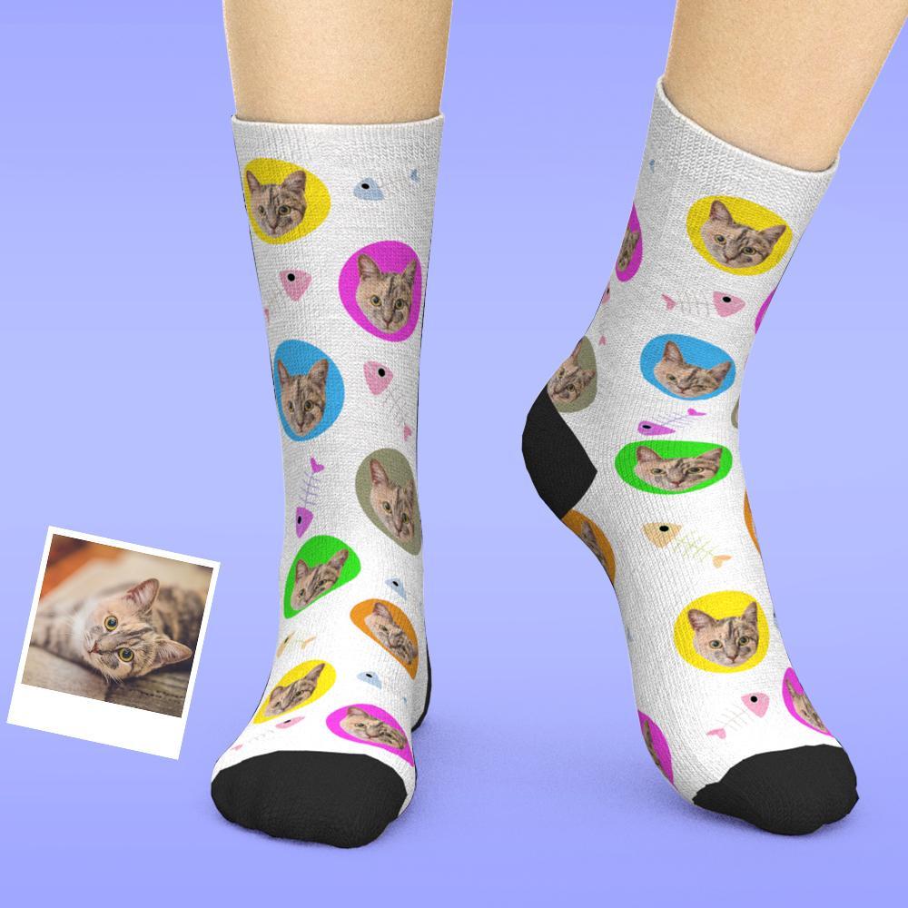 Personalized Cat Socks Cat Face on Socks Christmas Gift For Cat Owner