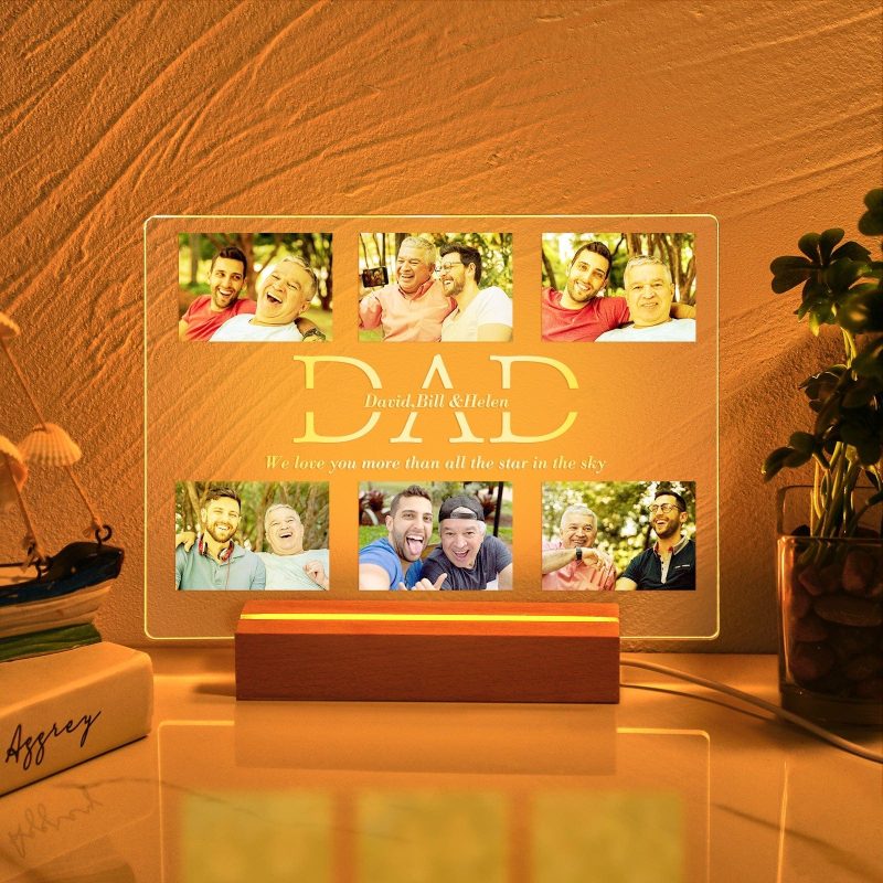 Custom Photo Night Lamp Personalized Acrylic LED Night Light with Text Father’s Day Gifts For Him