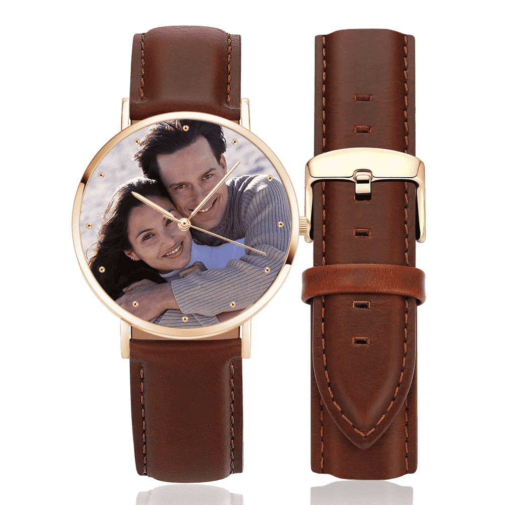 Wedding Anniversary Gift Photo Watch - Leather Strap 40mm - Image 2