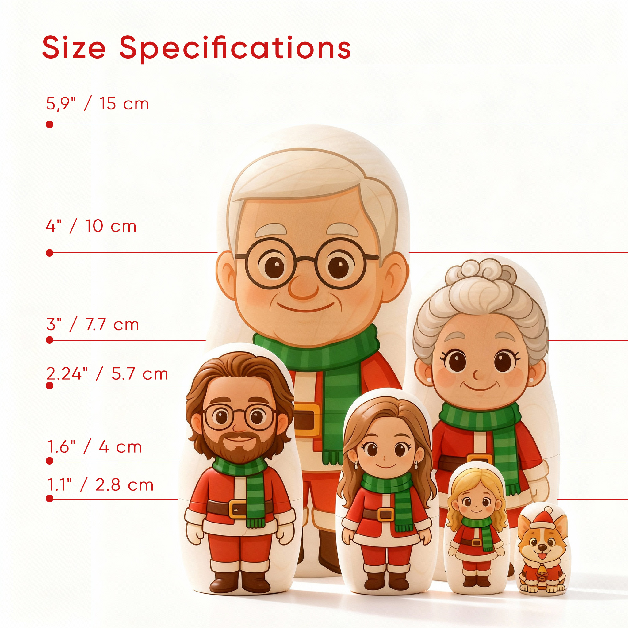 Customized Head Portrait Nesting Dolls Christmas Costume Custom Photo Family Portrait Cartoon Style Gift Photo Christmas Gift - soufeeluk - Image 2