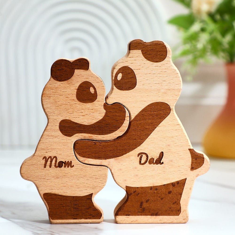 Custom Names Wooden Pandas Family Block Puzzle Home Decor Gifts - Image 2