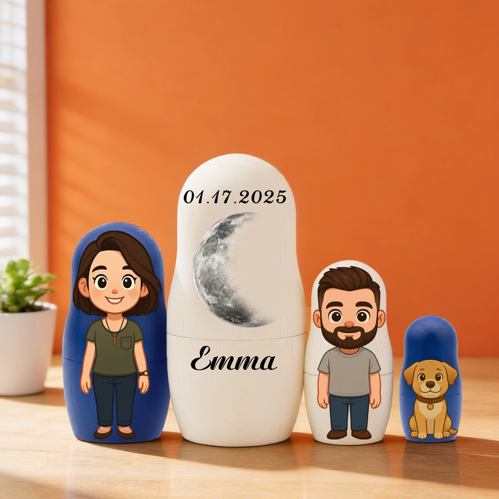 Personalized Portrait Nesting Doll Custom Moon Phase and Text Portrait Cartoon Style Gift Family Gift Couple Gifts - soufeeluk - Image 2