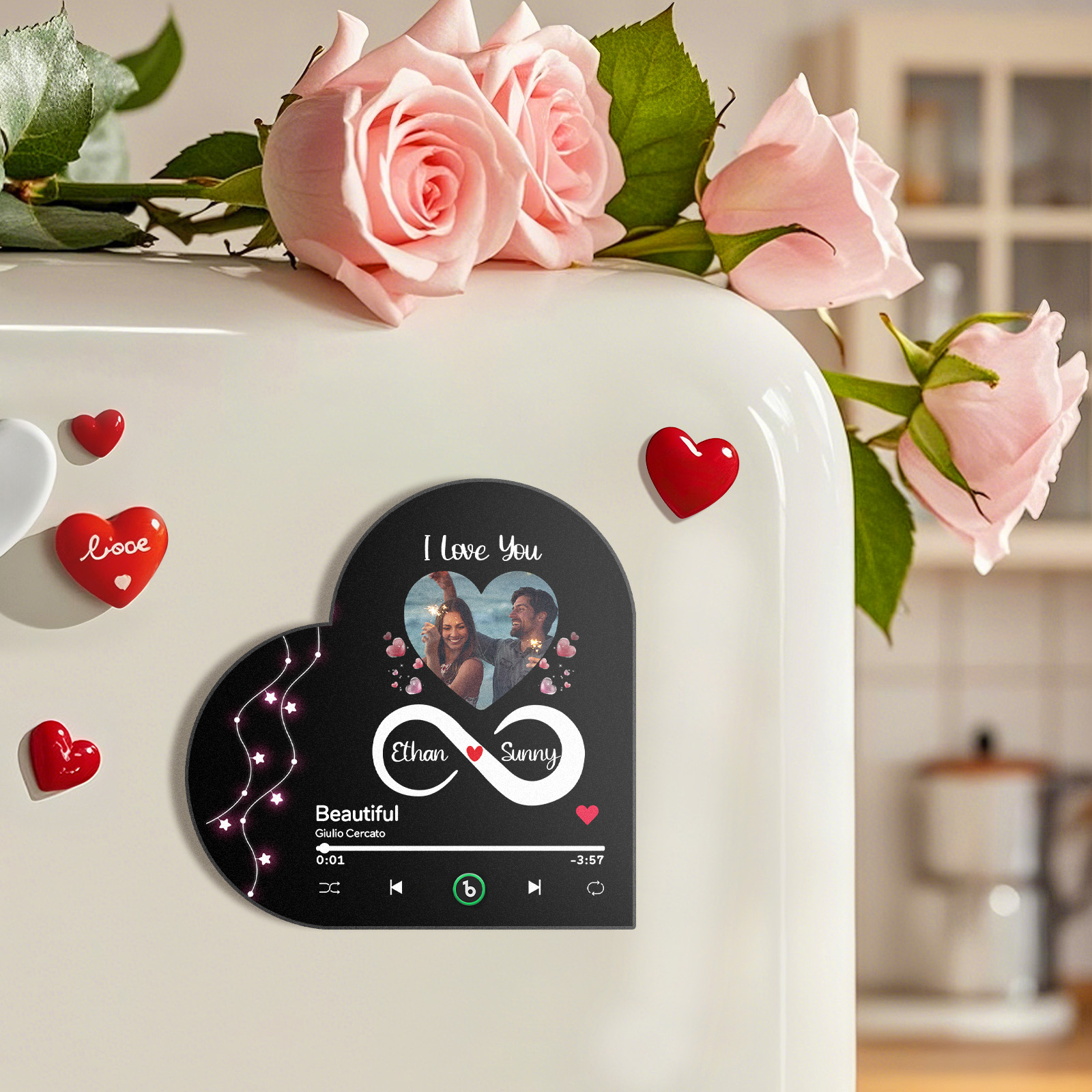 Custom Heart-Shaped Music Fridge Magnet Infinite Love Photo Frame Magnet Personalized Gift for Couples - Image 2