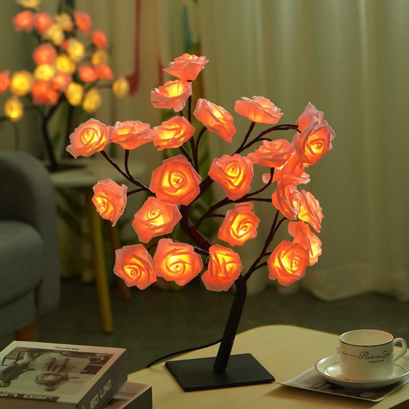 LED Simulation Flower Rose Tree Light Decorative Night Light Anniversary Gift for Lover – Pink