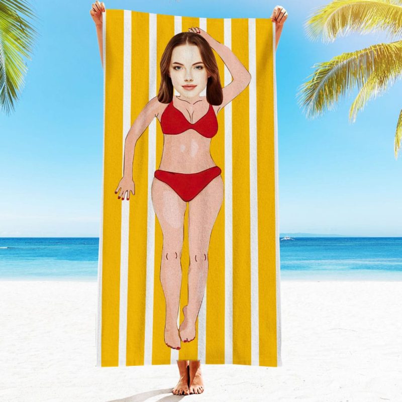 Custom Face Beach Towel Personalized Sexy Bikini Girl Beach Towel Funny Gift for Summer