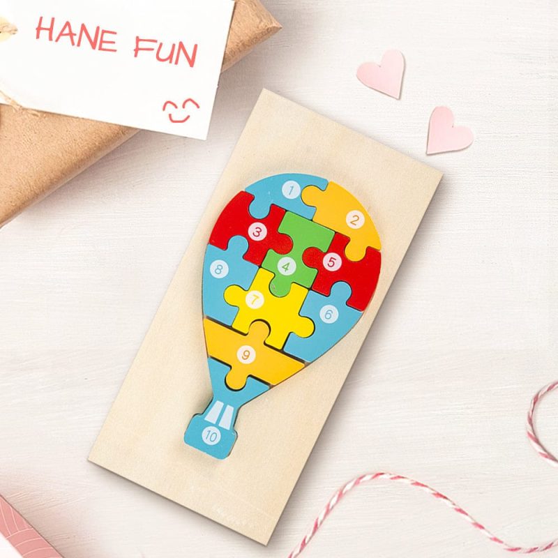 Wooden 3D Jigsaw Puzzle Hot Air Balloon Number Block Puzzles Educational Learning Montessori Toys for Toddlers
