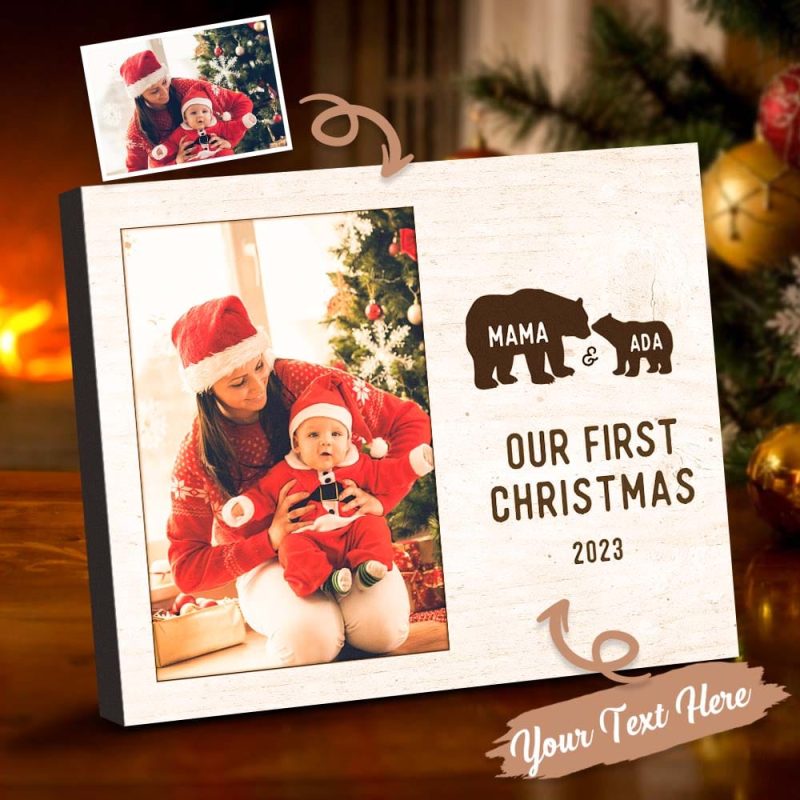 Custom Photo Mom and Baby’s First Christmas Personalized Name Plaque