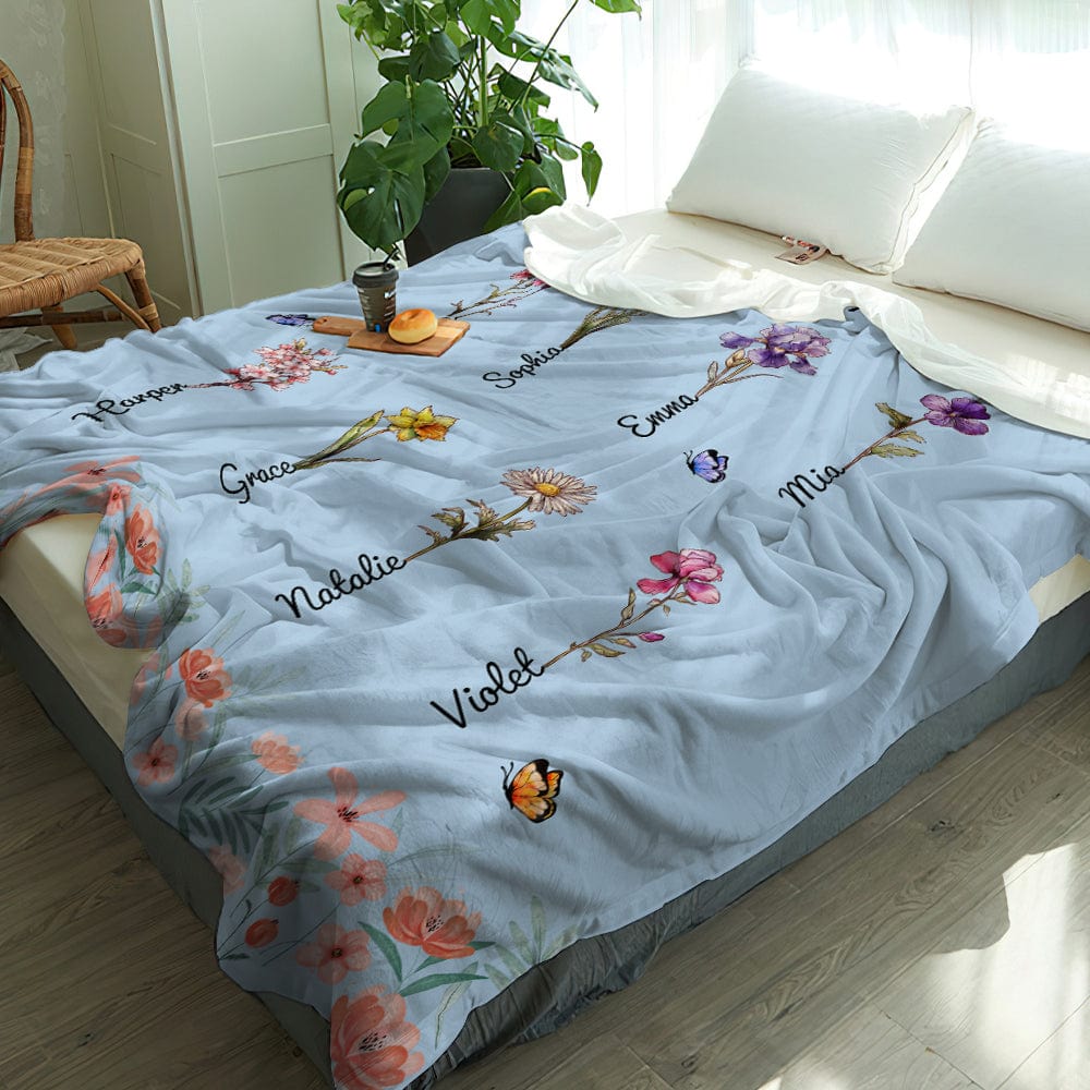 Personalized Grandma Mommy Garden Blanket Custom Birth Month Flower Blanket Warm Gift For Mom - Image 2