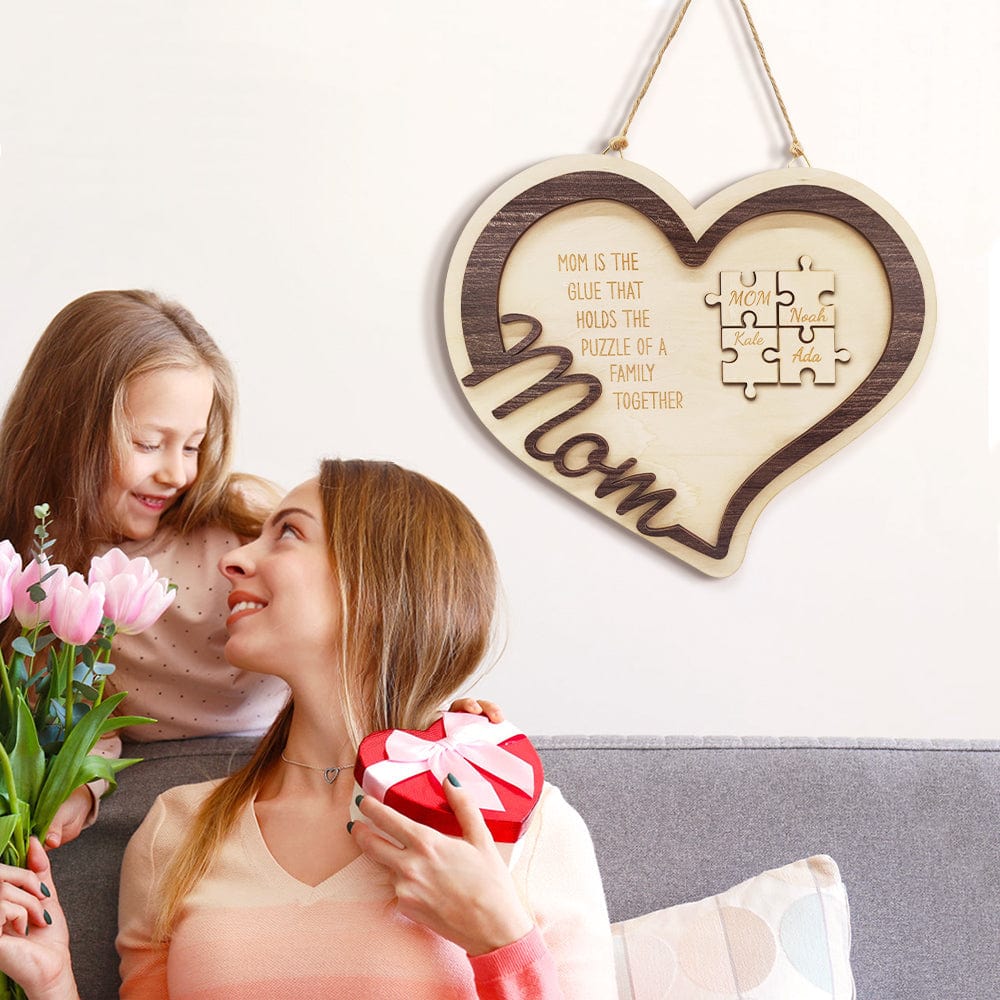 Mother's Day Plaque Personalized Wooden Heart Puzzle Sign You Are The Piece Holds Us Together - Image 2