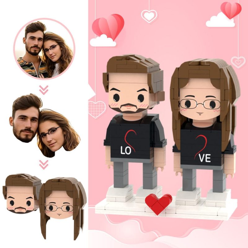 Valentine’s Day Gifts Custom Head 2 People Cute Brick Figures LOVE Brick Figures