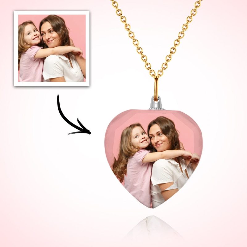 Custom Photo Necklace Mother’s Day Gifts Personalized Charm Heart Shaped Crystal