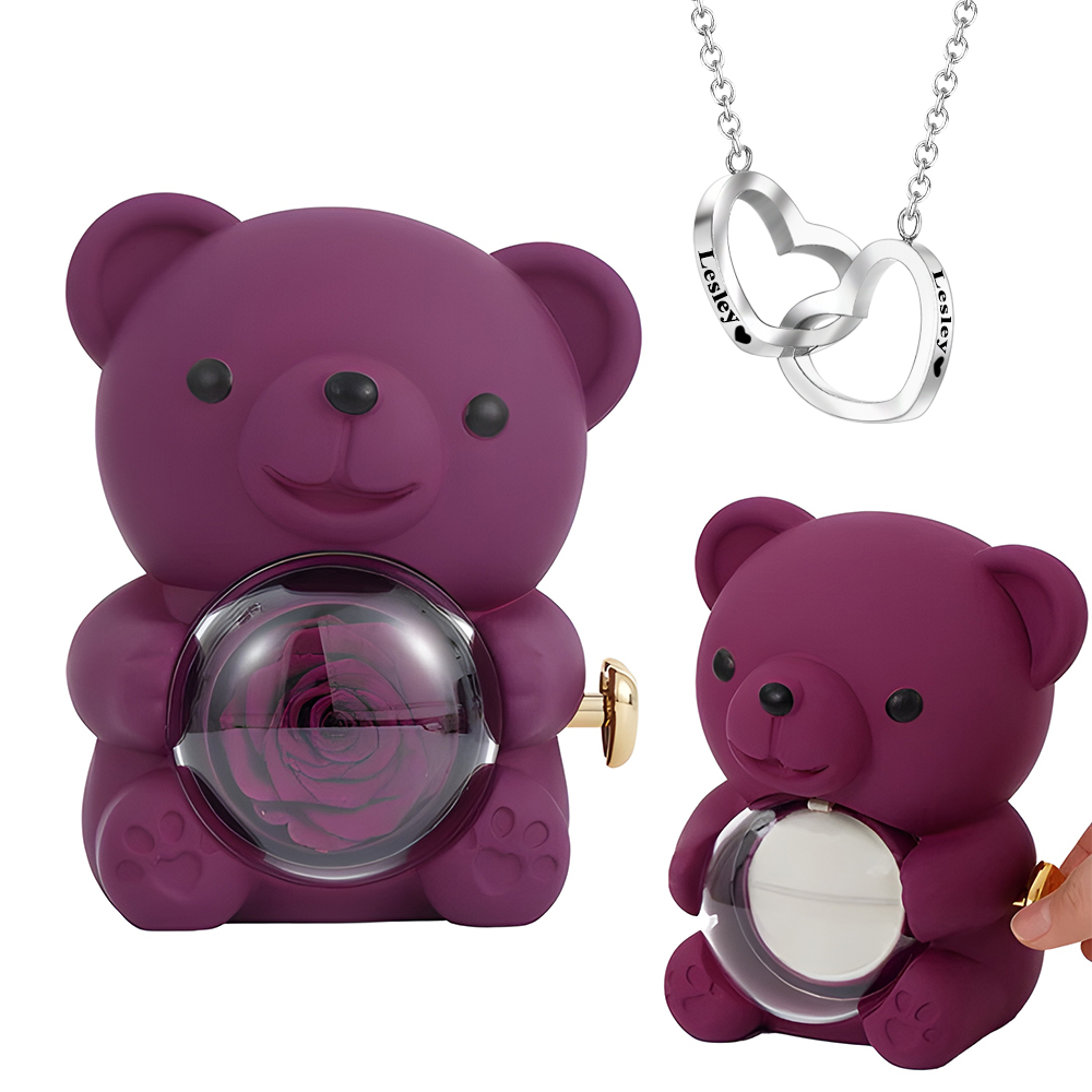 Engraved Heart Necklace with Real Rose Bear Giftbox Rose Shaped Necklace Gift Box Jewellery Gift Box - Image 4
