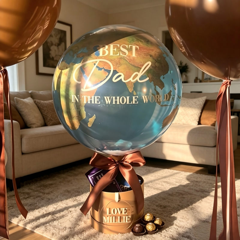 Best Dad In The Whole World Balloon Personalized Earth-Shaped Balloon Set Father’s Day Gift for Dad or for Grandpa