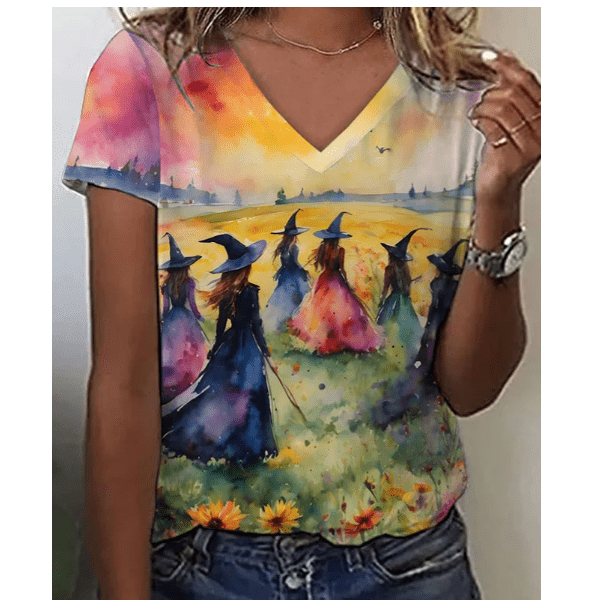 Women’s Midsummer Witches Gather V Neck T-Shirts U Neck T-Shirts Halloween Gifts