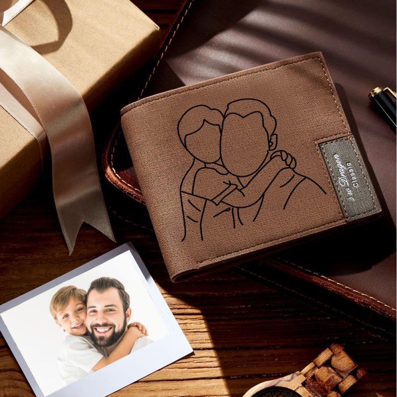 Custom Photo Wallet Line Drawing Photo Wallet Engraved Wallet Men’s Wallet Best Dad Gift
