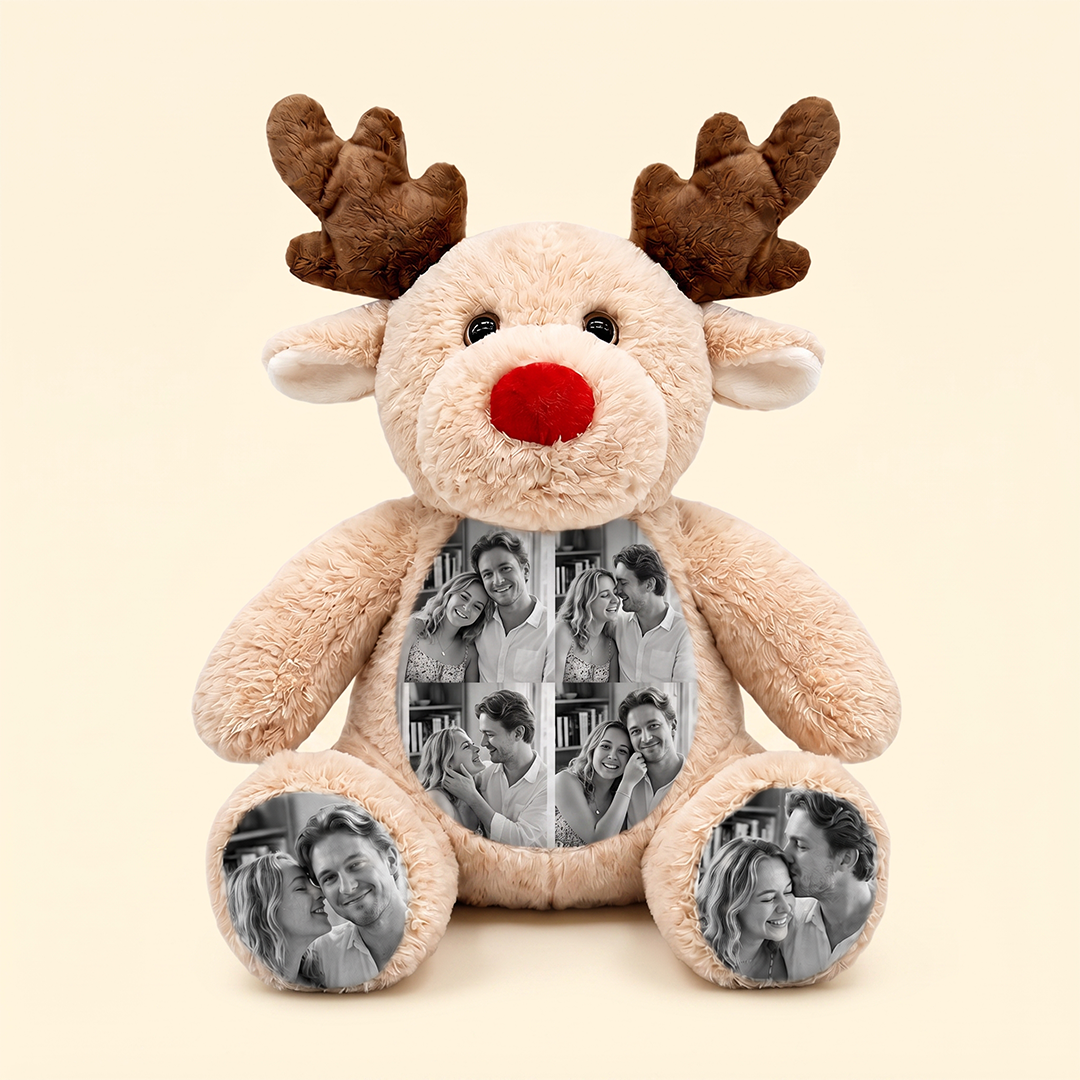Custom Photo Christmas Reindeer Plush Personalized Stuffed Animal With Name Date Custom Picture Collage Reindeer Toy Couple Gift For Christmas 3 - Image 2
