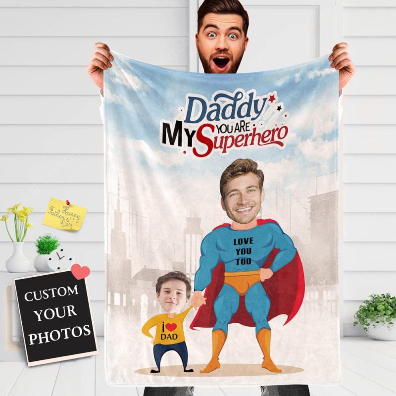 Custom Photo Blanket Personalized Blanket for Dad Father’s Day Gift
