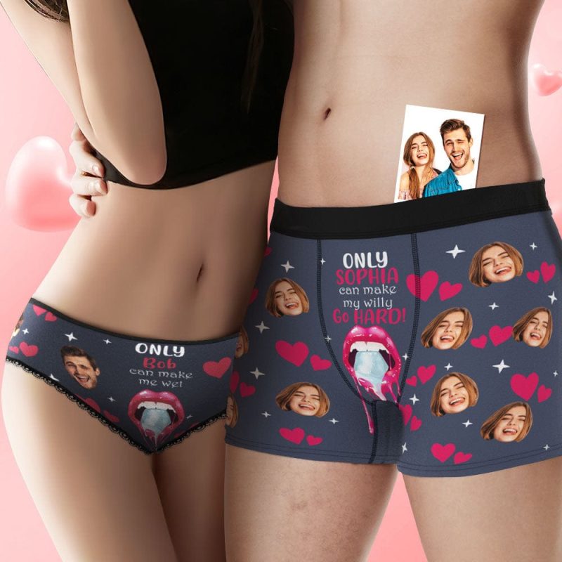 Custom Face Underwear Personalized Funny Couple Boxer Briefs and Panties Valentine’s Day Gifts