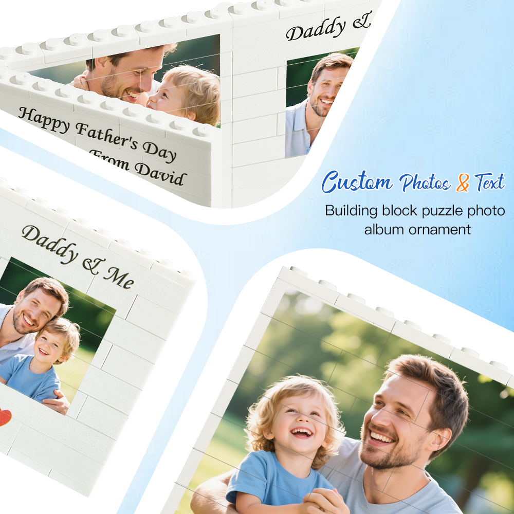 Personalised Fold-Out Daddy & Me Brick Photo Block Gift Mini Photo Album Keepsake Gift for Dad, Puzzle, Him, Dad, Fathers Day, GrandadUS - Image 2