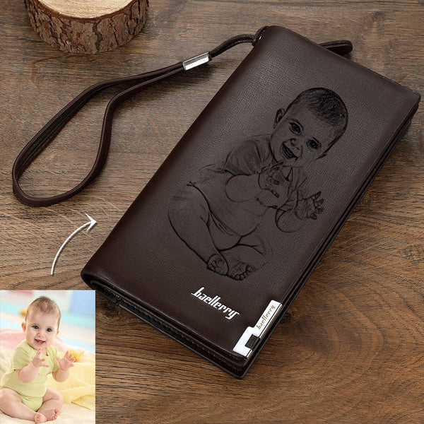 Custom Photo Engraved Wallet Leather Men’s Wallet – Coffee