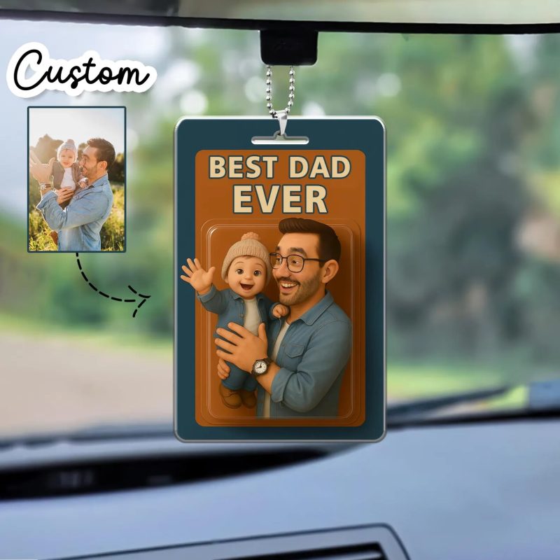 Personalized Father’s Day Gift, Custom Photo Daddy And Kids Action Figure Car Ornament, Custom Action Figure Ornament, Gifts for Dad and Grandpa