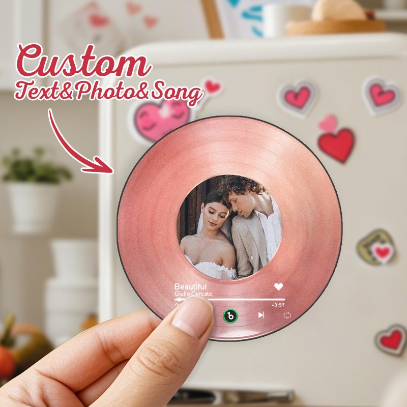 Personalized Valentine’s Gift Custom Song & Photo Vinyl Magnet For Her Photo Couples Gifts Photo Magnet For Him Anniversary Couples Gift
