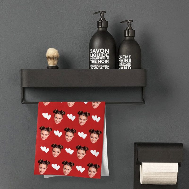 Custom Faces Towel Gifts for Her Red and Love Heart Towel