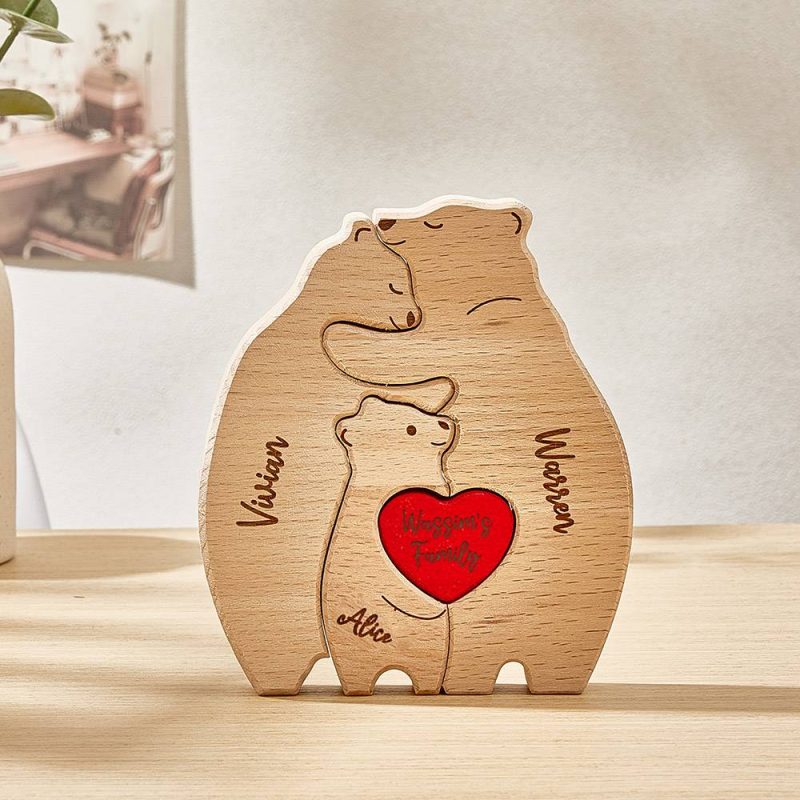 Wooden Hug Bears Puzzle Custom Family Member Names Puzzle Home Decor
