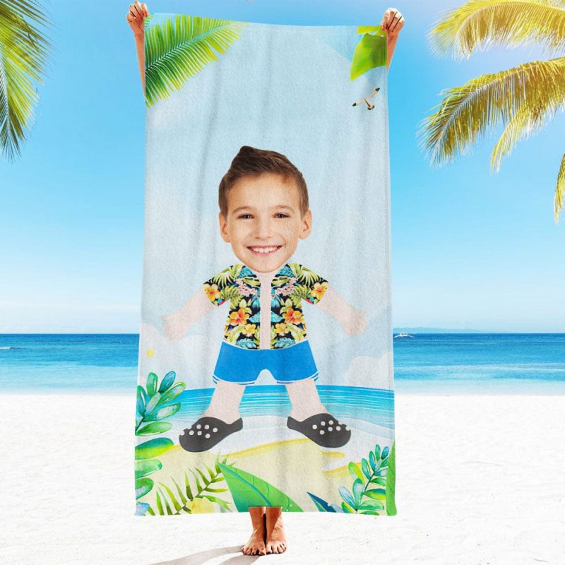 Custom Face Beach Towel Personalized Hawaiian Style Beach Towel Funny Gift for Summer
