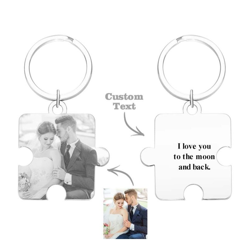 Personalized Jigsaw Puzzle Piece Custom Photo Keychain Couple Anniversary Long Distance Gift