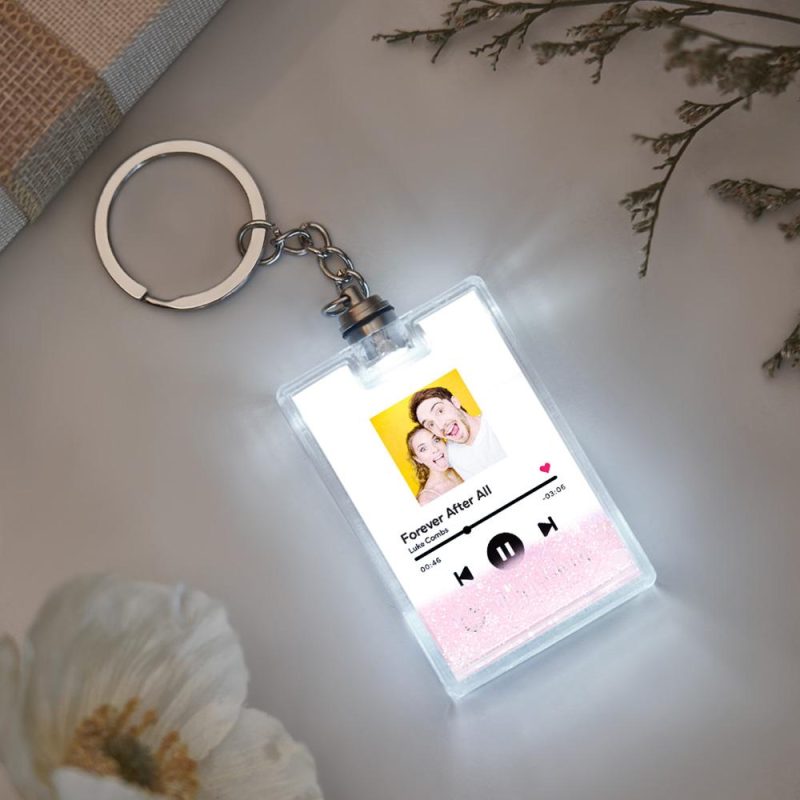 Custom Photo Scannable Spotify Code Illuminated Quicksand Keychain Gift for Any Occasion