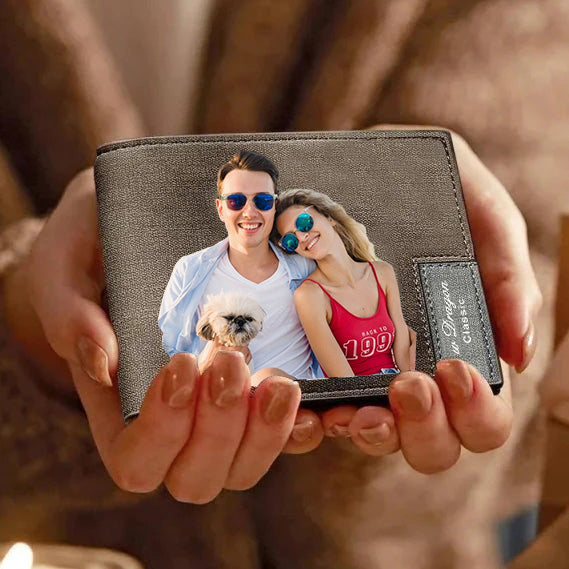 Custom Photo Wallet Gift for Him Men's Bifold Short Custom Photo Wallet Brown Color Printing